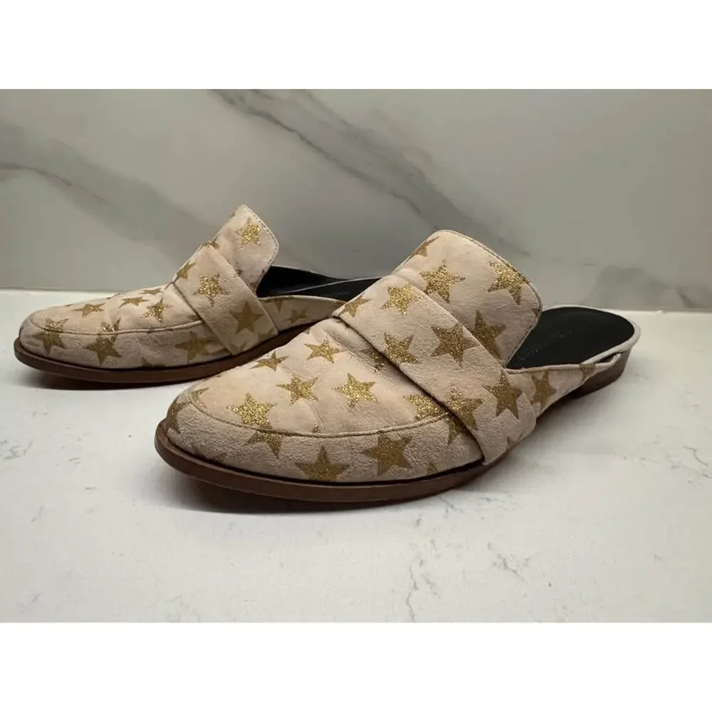 Rebecca Minkoff Women’s Size 8.5 Mika Gold Glitter Star Suede Mule Loafers